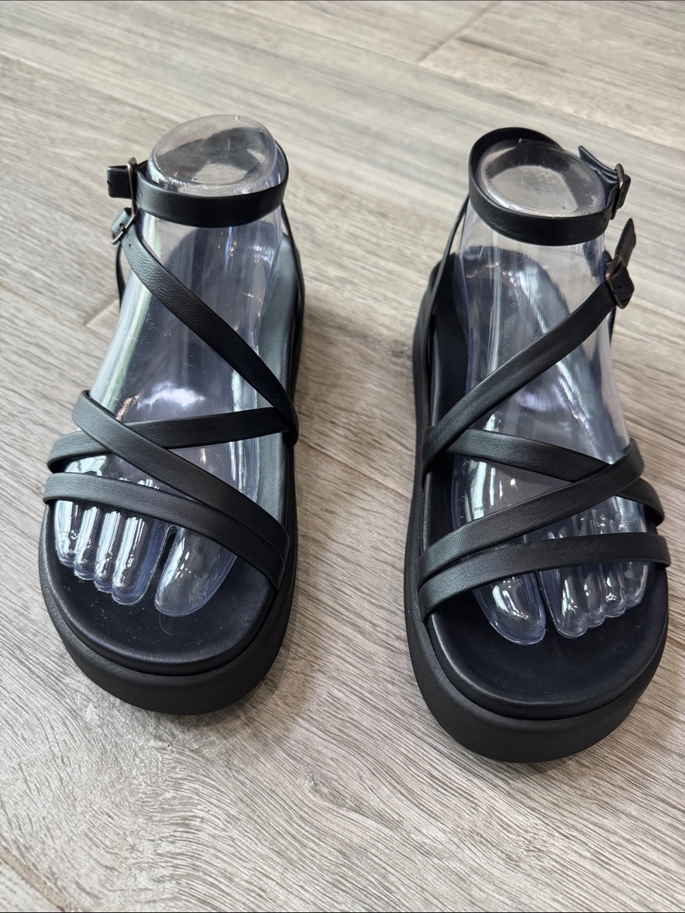ba&sh Black Chana Crisscross Ankle Strap Platform Sandals